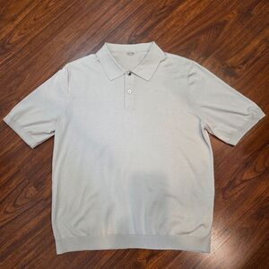ARKET Men's L Cotton Silk Knit Polo Shirt Beige Short Sleeve Minimalist
